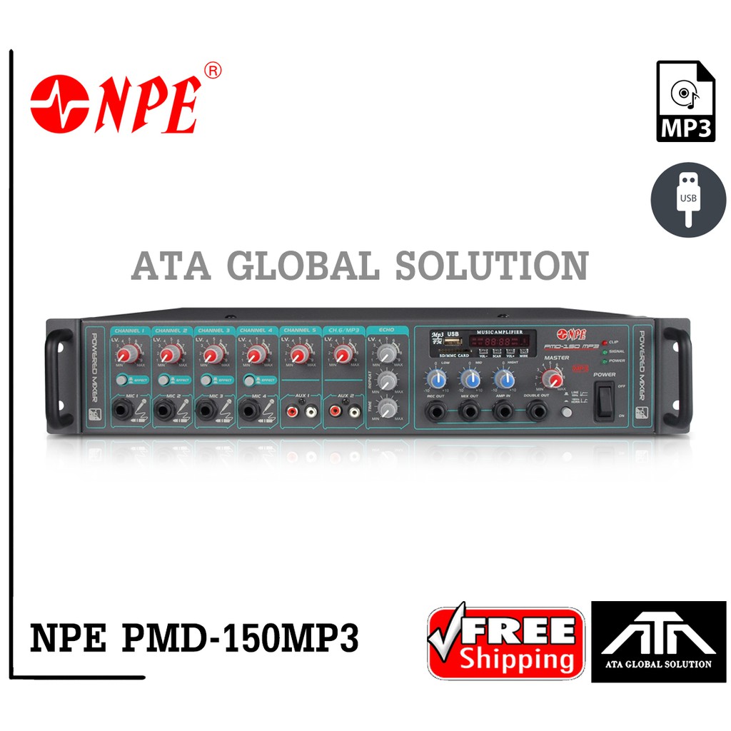 NPE PMD150MP3 AC/DC POWERMIXER LINE PMD 150 MP3 POWERMIX PMD-150 MP3 แอมป์เสียงตามสาย ใช้ได้ทั้งไฟบ้าน 220V ไฟรถ DC12V
