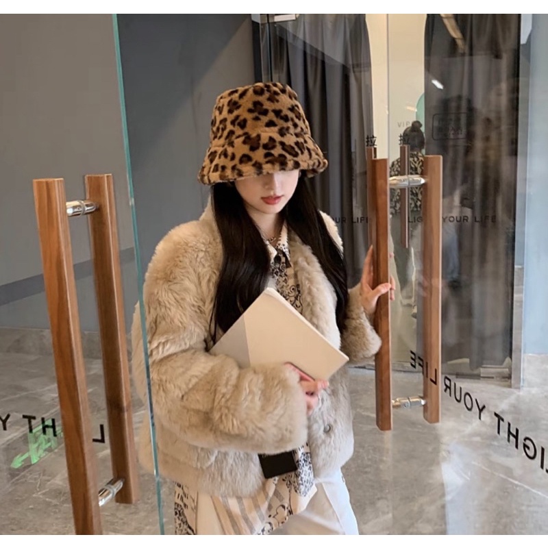 หมวกบัคเก็ต หมวกขน 🐮บักเก็ต ลายวัว 🐮สไตล์เกาหลี พร้อมส่งจาก🇹🇭 - รูปที่ 5