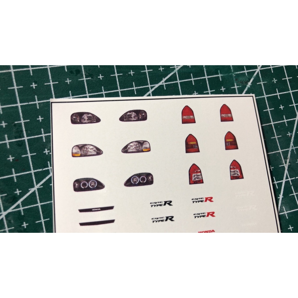 ดีคอล ไฟรถ Honda EK9 ไฟหน้า ไฟท้าย กระจังหน้า หมึกรองขาว ติดงานได้ทุกสี  lamp light hotwheel 1:64 Decal  water slide ราคา ถูกที่สุด ดีลบีเคเค แกลเลอรีภาพที่ 3