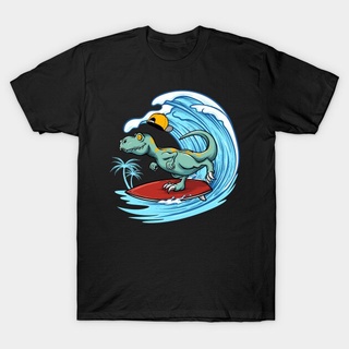 เสื้อยืดวินเทจMen t-shirt T Rex Surfing Funny tshirt  t shirtS-3XL