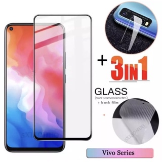 3in1 For Vivo Y12S ฟิล์มเลนส์กล้อง + ฟิล์มกระจกเต็มจอ+ ฟิล์มหลัง ฟิล์มกันกระแทกขอบดำ