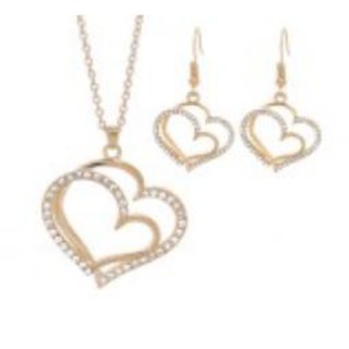 TANITTgems ชุดเครื่องประดับจี้รูปหัวใจคู่รักฝังเพชรคริสตัลแท้