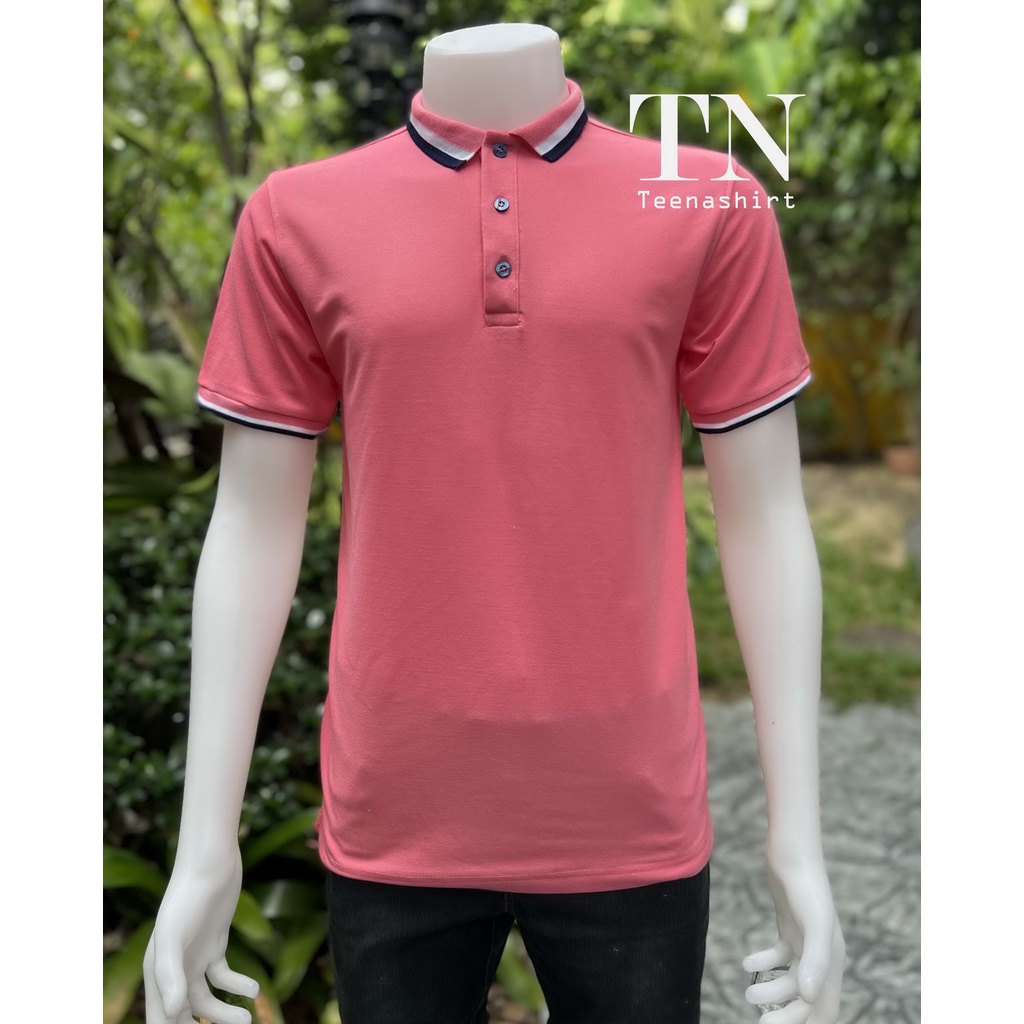 TNP fashion เสื้อโปโล สีชมพูโอรส TK ไมโคร คอปก แขนจั๊ม (ทรงตรง)