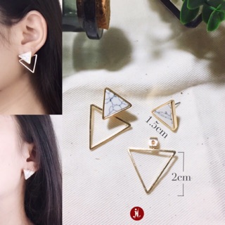 (🎟โค้ด"OCT8HS"ลด20%)minimal earring triangle 2 way marble