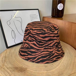 🔥สินค้าพร้อมส่ง🔥หมวกบักเก็ต สไตล์เกาหลี Bucket Hat ลายเสือ 🐅 หมวกปีกแคบ ทรงวินเทจ