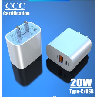 【รับประกัน 1 ปี Usb / PD 】เครื่องชาร์จ Usb 3C 2in1 20w 3A ชาร์จเร็วมาก คุณภาพสูง สําหรับ Android Charger Usb C010