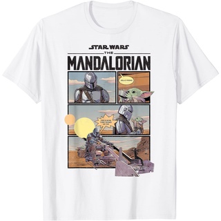 แขนสั้นcrew neckเสื้อยืด ผ้าฝ้าย พิมพ์ลายการ์ตูน Star Wars The Mandalorian สําหรับผู้ชายS-XXXXL