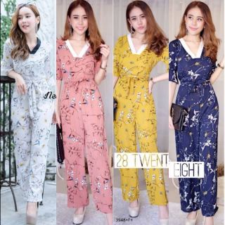 Jumpsuit ขายาว คอแต่งแถบวี (3948)