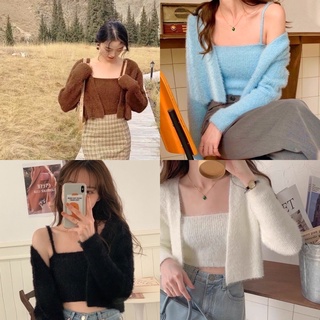 mineclothes | ✨ เซตคาดิแกน+สายเดี่ยวตัวจิ๋ว ผ้านุ่มๆๆ เด้งๆ พร้อมส่ง 5 สี