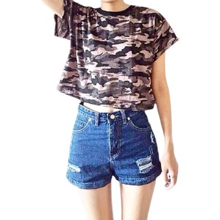 เสื้อยืด​ ทรงครอบลายพราง Camo crop t-shirt