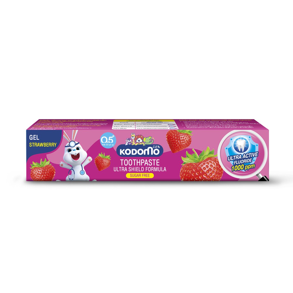 KODOMO ยาสีฟันเด็ก โคโดโม ชนิดเจล สูตรอัลตร้า ชิลด์ ฟลูออไรด์ 1000 ppm กลิ่นสตรอเบอรี่ 40 กรัม