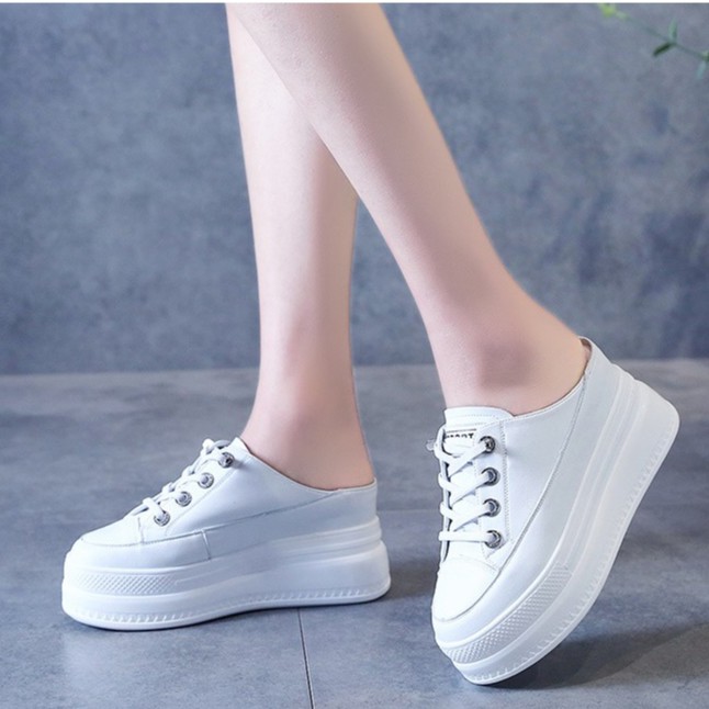 (IL215)ผ้าใบเปิดส้น สูง8cm/3.2นิ้ว (ขาว,ดำ) Sz.34-39 **❥𝓟𝓻𝓮-𝓞𝓻𝓭𝓮𝓻