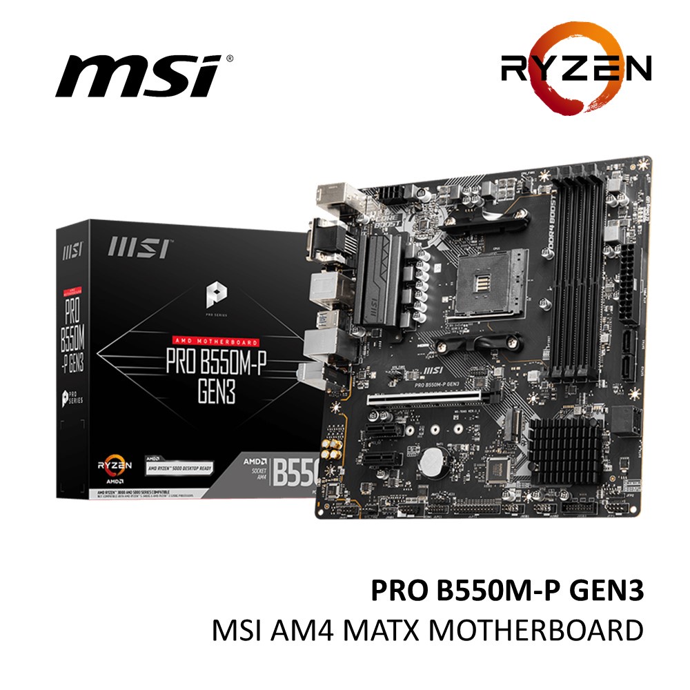 MSI PRO B550M-P GEN3 AMD AM4 MOTHERBOARD (COMBO RYZEN 5 3600 / 5500 / 5600G / 5600X / 5600)
