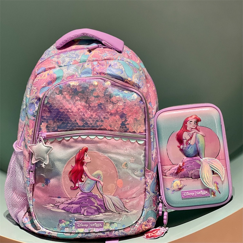 Smiggle Backpack mermaid princess Ariel shcoolbag นักเรียนเด ็ กชายและเด ็ กหญิงกระเป ๋ าหนังสือ