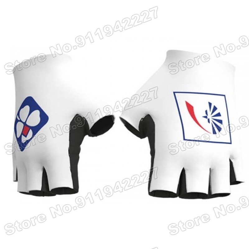 2021 Team FDJ Cycling Gloves White Bicycle Jerseys Gel Half Finger