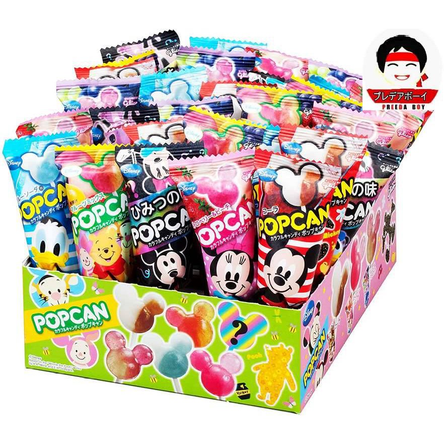 Disney Stick Candy PopCan อมยิ้ม มิ๊กกี้เม้าส์ 6 รส โซดาดื่มผสมน้ำผลไม้ จากญี่ปุ่น 10.5g  ราคา/1ชิ้น กล่องเหลือง