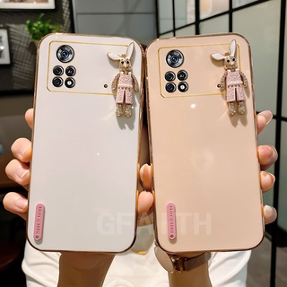 For Xiaomi POCO X4 Pro 5G M4Pro 4G เคสโทรศัพท์ New 2022 Fashion Shockproof Lens Protection with Cute Crystal Rabbit TPU Bling Plating Soft Case Cover เคส POCOX4Pro