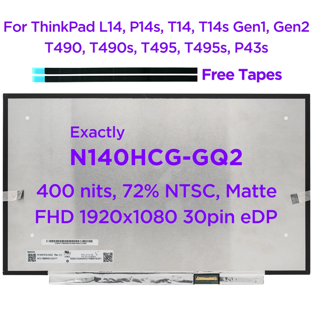 ใหม่ หน้าจอแล็ปท็อป LCD N140HCG-GQ2 14.0 สําหรับ Lenovo ThinkPad L14 P14s T14 T14s Gen1 Gen2 T490 T490s T495 T495s P43s IPS FHD 30 pin
