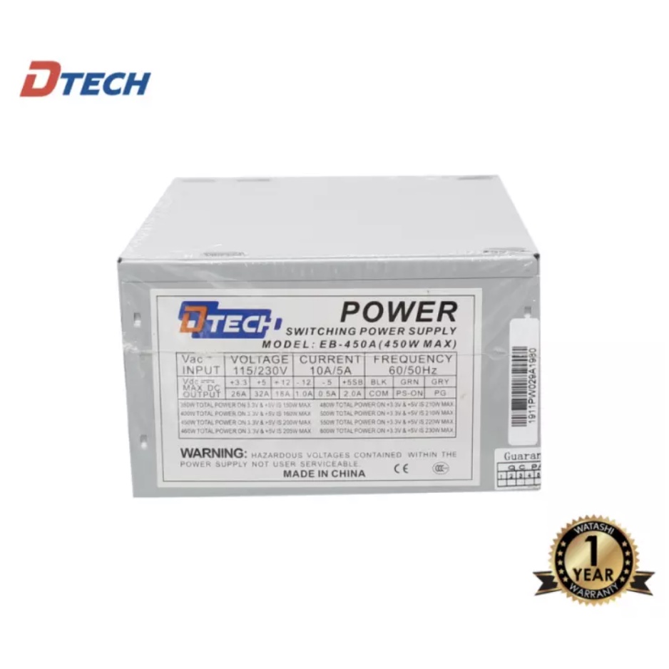 DTECH รุ่น PW029A Power Supply 450W watt คุณภาพสูง พาวเวอร์ซัพพลาย อุปกรณ์สํารองจ่ายไฟ สำรองไฟ switc
