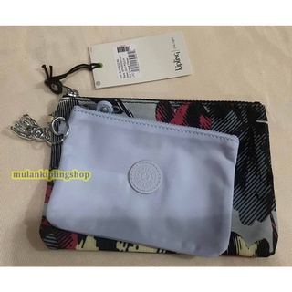 ส่งฟรี EMS Kipling  Duo Pouch  - Casual Flower ใบเล็กสีฟ้าอ่อน