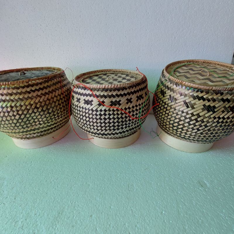 กระติบข้าวทรงฟักทอง ลายดำ กระติบข้าวเหนียว ราคาถูก ติ๊บข้าว 4 นิ้ว 6 นิ้ว 7 นิ้ว 8 นิ้ว ที่ใส่ข้าวเหนียว ไม้ไผ่สาน มีCOD