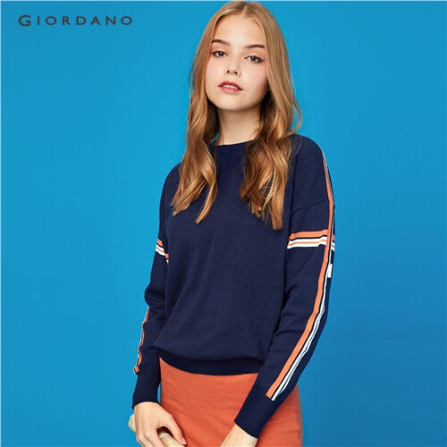 GIORDANO WOMEN Contrast stripe crewneck sweater 05359623