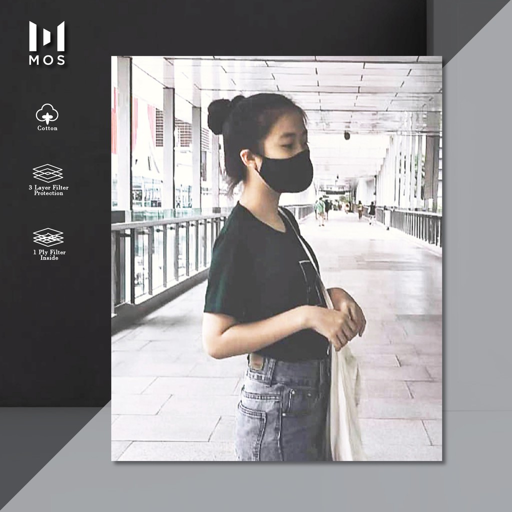 หน้ากากคอตตอนมัสลิน 3D สีดำพื้นเบสิค 1 ห่อมี 2 ชิ้น รหัสสินค้าMKCOT-BLC-L