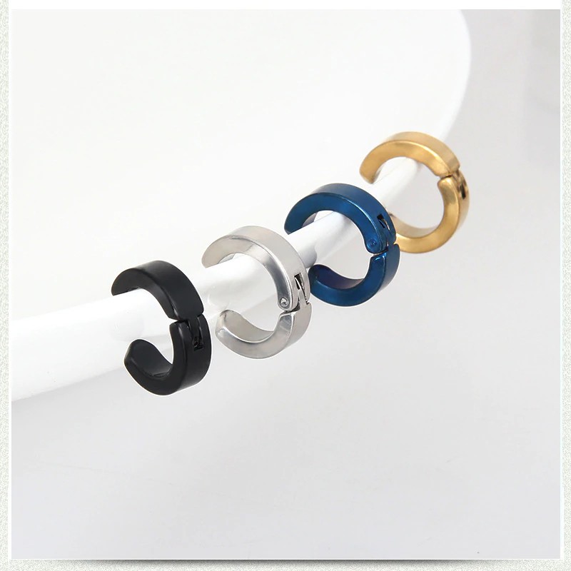 ต่างหู ไม่ต้องเจาะหู ตุ้มหู | N-H | Punk Style Titanium Steel Men Women Round Ear Clip No Piercing Earrings - 1 ข้าง