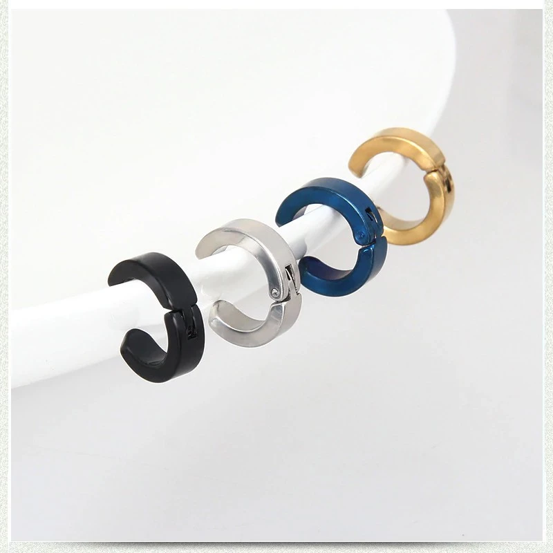 ต่างหู ไม่ต้องเจาะหู ตุ้มหู | N-H | Punk Style Titanium Steel Men Women Round Ear Clip No Piercing Earrings - 1 ข้าง