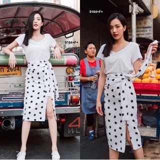 9164 set เสื้อยืด + กระโปรงลายดาว set t-shirt + star pattern skirt