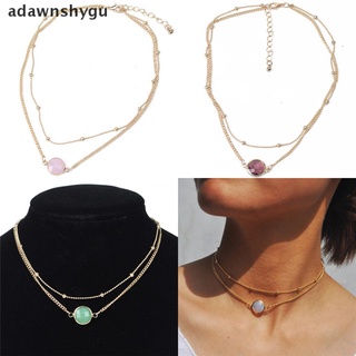 [adawnshygu] สร้อยคอโชคเกอร์ จี้คริสตัล หลายชั้น สีทอง สไตล์โบโฮ