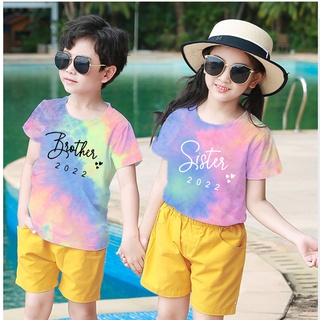 Brother/sister เสื้อยืดมัดย้อม สีรุ้งนีออน สําหรับเด็กอายุ 1-12 ปี 2022