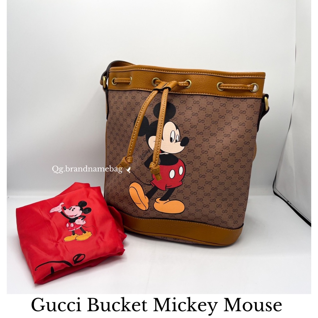 🚫sold🚫 gucci bucket mickey mouse Collection กุชชี่ กระเป๋า ทรงถัง แบรนด์เนม หนังแท้ มือสอง brandname disney