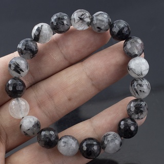 สร้อยข้อมือไหมดำ (Black Rutilated Quartz) หรือ แก้วขนเหล็ก ขนาด10 มิล เกรด AAA+ ไหมแน่น เนื้อใส หินแท้จากประเทศบราซิล