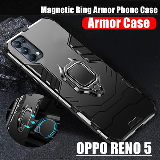 เคสมือถือกันกระแทกรถที่วางแหวนแม่เหล็ก OPPO RENO5  RENO 5 5G RENO5 4G RENO5PRO RENO 5PRO RENO 5 PRO พลาสติกแข็ง Stand Holder Car Ring Phone Case Cover