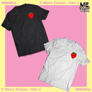 เสื้อยืดผู้ชายMiNiMal T-Shirt เสื้อยืด ลายสตอเบอรี่ สวย ใส ใส่สบาย สไตล์มินิมอล#เสื้อยืดแขนยาวผู้ชาย xxl #เสื้อยืดโอเวอร