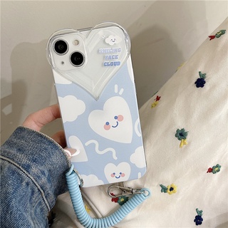 เคสโทรศัพท์มือถือ ลายการ์ตูนหน้ายิ้ม พร้อมสายคล้อง สําหรับ Iphone 12mini xr xs 13 678plus 11promax