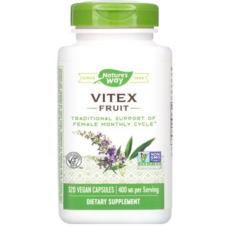 Natures Way, Vitex Fruit, 400 mg, 100 Vegetarian Capsules สร้างสมดุลฮอร์โมนผู้หญิง ประจำเดือนมาไม่ปกติ ตั้งครรภ์ยาก