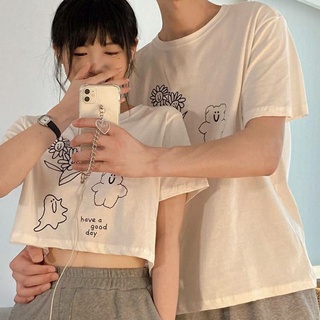 เสื้อครอป เสื้อยืดคอกลม Cute Couple crop #C6880 #C6881