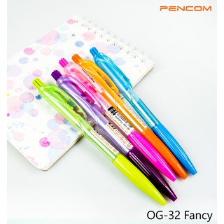 ปากกาน้ำเงิน Pencom OG32-Fancy ปากกาหมึกน้ำมันแบบกด ปากกาแบบกดด้ามหลากสี Blue Pen