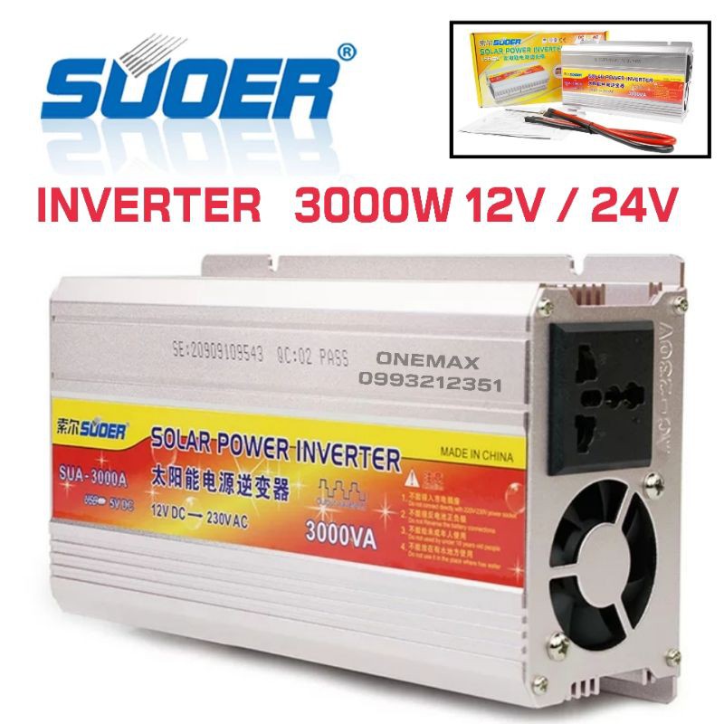 SUOER อินเวอร์เตอร์ 3000W 12V/24V (ตัวเลือก 12V หรือ 24V) Power Inverter เครื่องแปลงไฟรถเป็นไฟบ้าน รุ่น SUA-3000A
