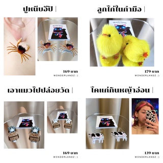 [ พร้อมส่ง ] ต่างหูเก๋ๆ ปูหนีบอีปิ, ลูกไก่ในกำมือ, เอาแมวไปปล่อยวัด, โคแก่กินหญ้าอ่อน , นก