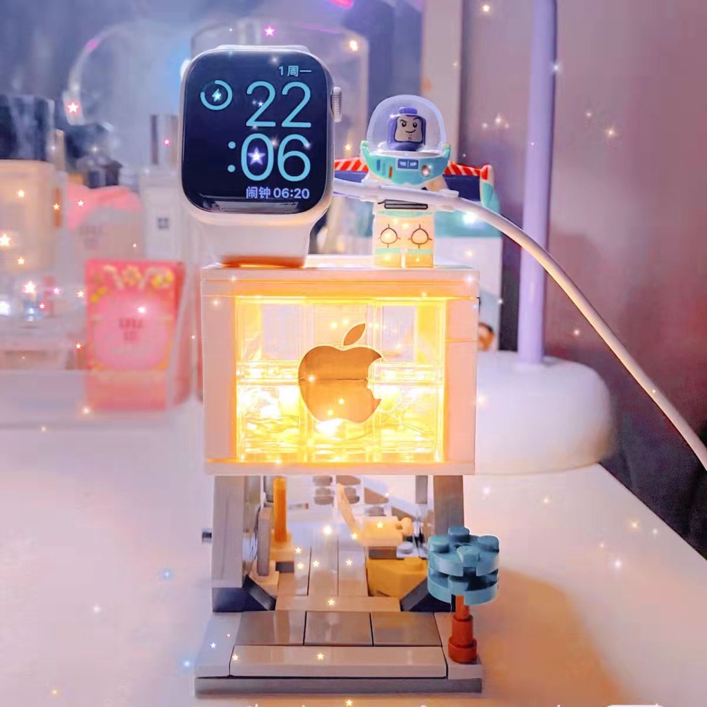 ins ใช้งานร่วมกับ Lego Mini Apple Store Building Blocks Street View Assembled Creative Charging Station