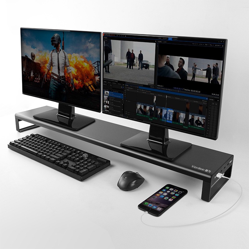 ชั้นวางจอคอม พร้อมพอร์ตชาร์จ USB 3.0 ชั้นวางคอม วัสดุอลูมิเนียม ที่วางจอคอมพร้อมแถบไฟ