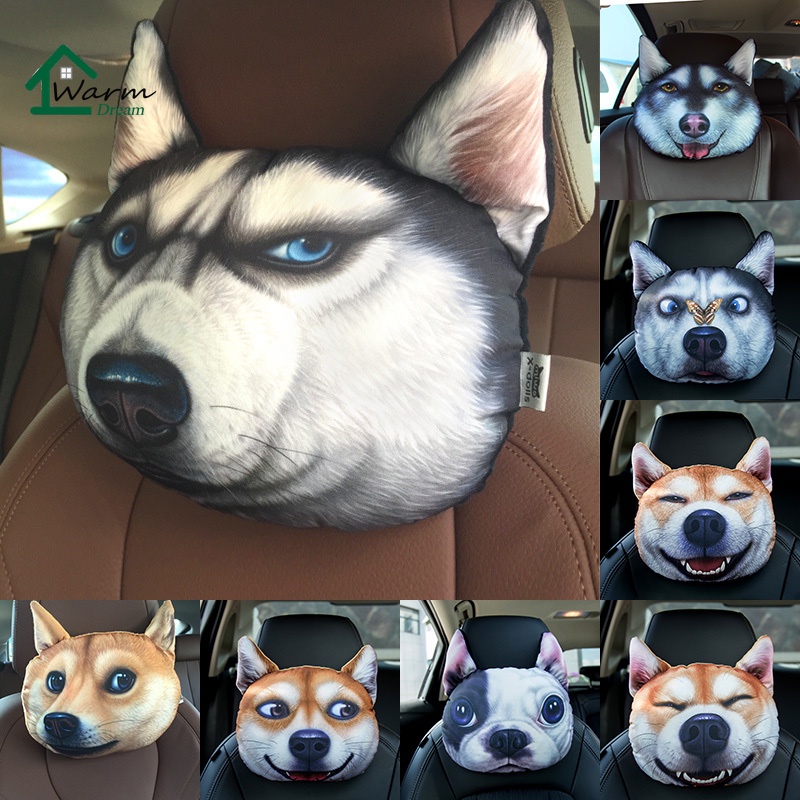 3D พนักพิงศีรษะรถยนต์ Cartoon Husky Car Headrest Pillow with Activated Carbon Package หมอนรองคอรถยนต์ หมอนรองคอในรถยนต์