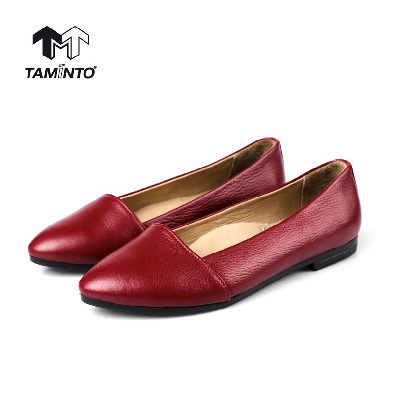 ส่งฟรี!! Taminto รองเท้าผู้หญิง หนังแท้ ส้นแบน ทรงบัลเล่ต์ หัวมน เรียบหรู W831-4-2 Women's Leather Ballet Flats