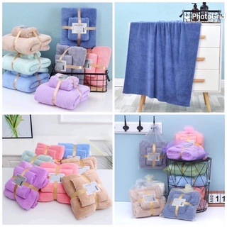 ผ้าเช็ดตัว + ผ้าเช็ดผม สีพื้นพาสเทลน่ารัก ยกเซ็ท มีสินค้าพร้อมส่ง