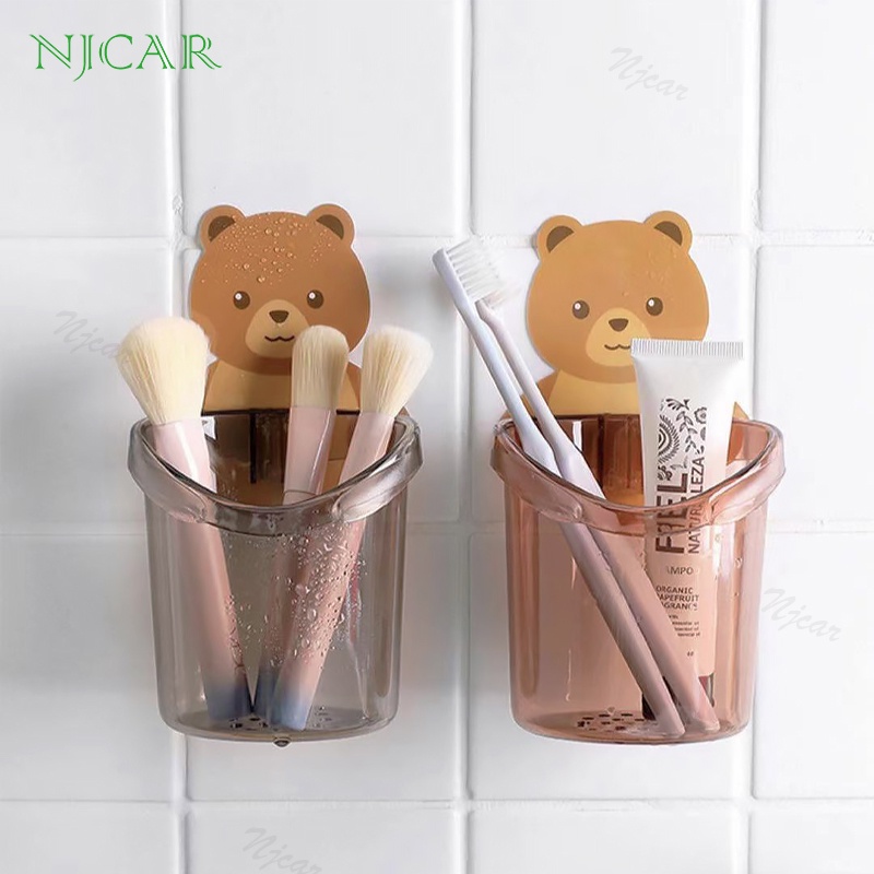 NJCAR I012 ชั้นวางของในห้องน้ำติดผนัง กล่องเก็บอุปกรณ์อาบน้ำ ที่วางแปรงสีฟัน หมีน้อย ที่วางยาสีฟัน