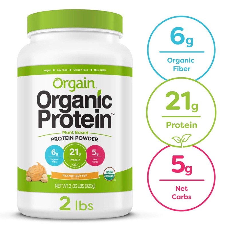 🍀PRÉ ORDER🇺🇸 New Orgain, Organic Protein Powder, Plant Based, Peanut Butter, 2.03 lb (920 g)