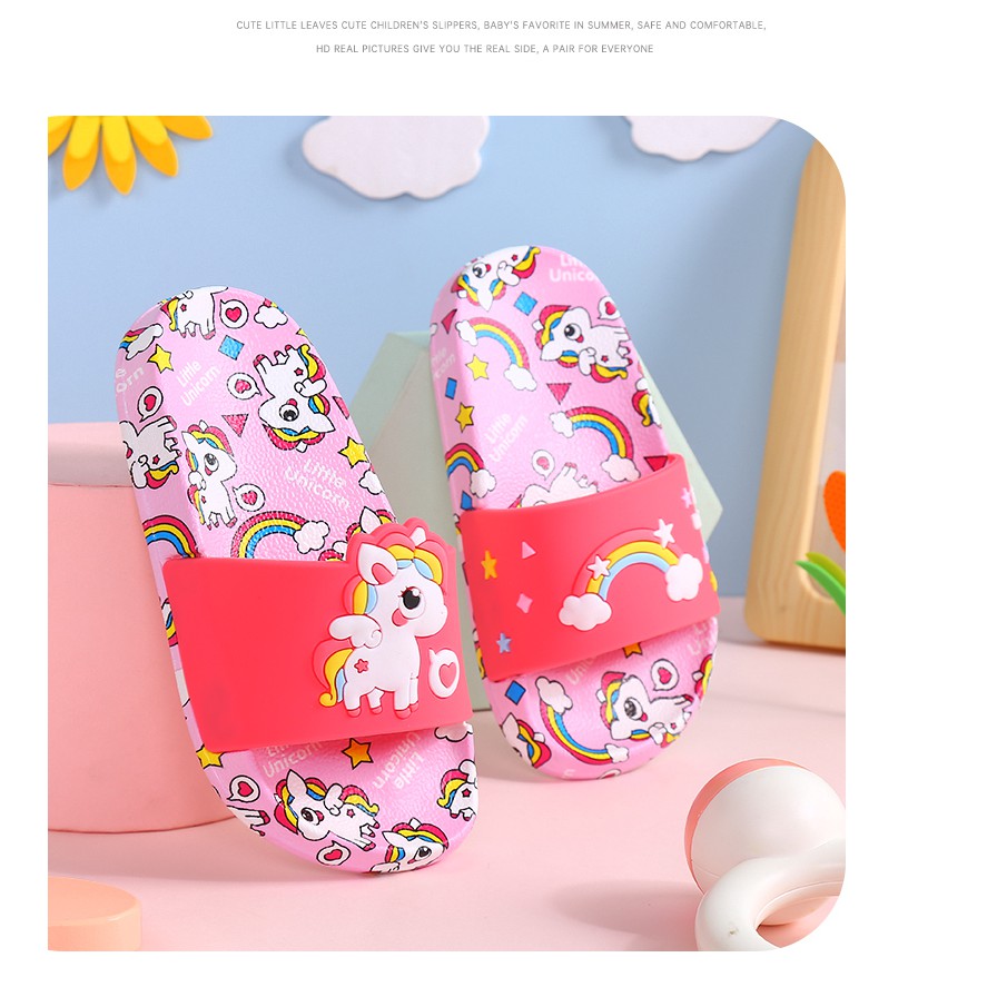 รองเท้าแตะเด็กผู้หญิง สีชมพู ลายยูนิคอร์น นิ่มมากๆๆ ไม่ลื่น (Size 15-21cm)